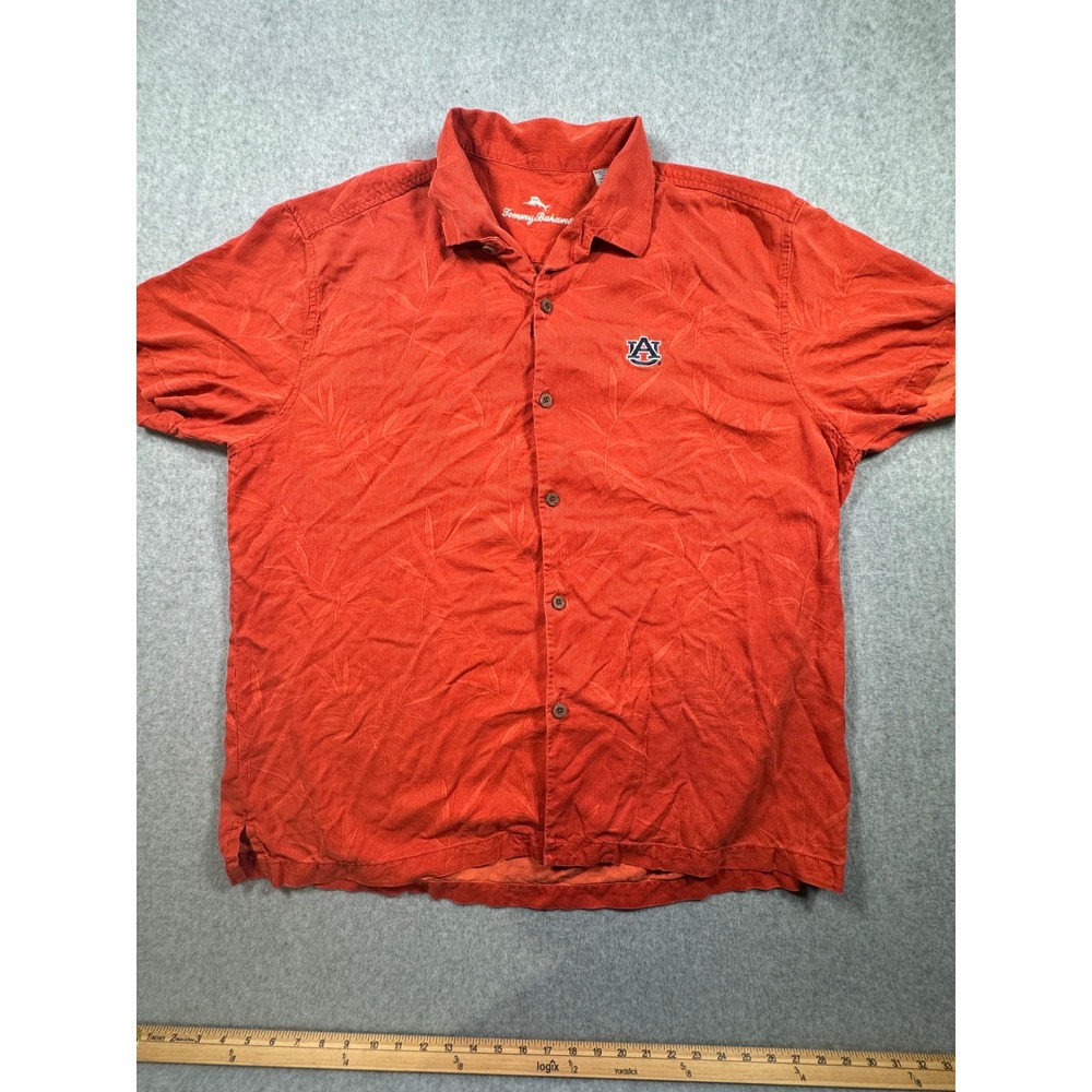 Tommy Bahama Auburn University Tigers Orange Silk Blend Jacquard Shirt Mens XXL